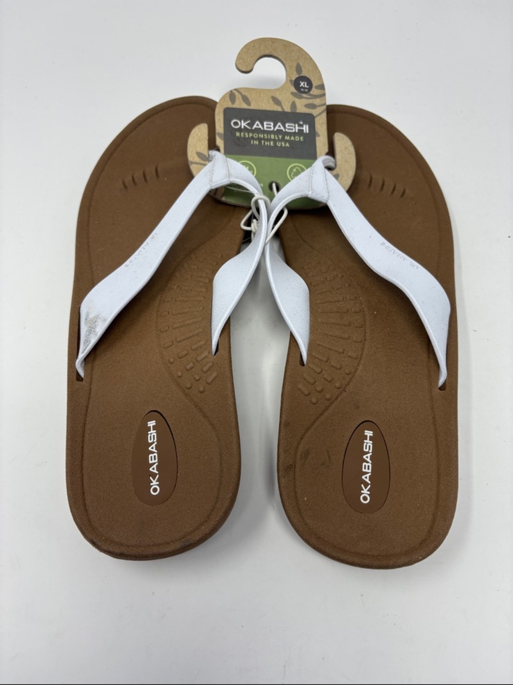 New Okabashi Brown Footbed Sandals with White Straps XL